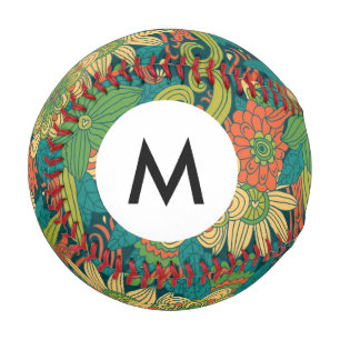 Balle De Baseball Motif floral d'été Monogramme
