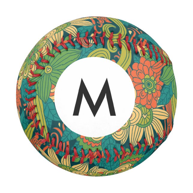 Balle De Baseball Motif floral d'été Monogramme (Devant Gauche)