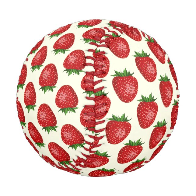 Balle De Baseball Motif Fraise, Fraises Rouges, Fruit, Feuille (Angle)