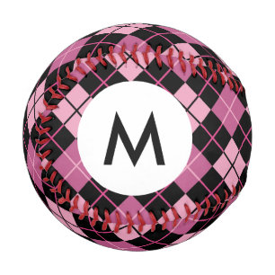 Balle De Baseball Motif Jacquard Monogramme en noir et rose
