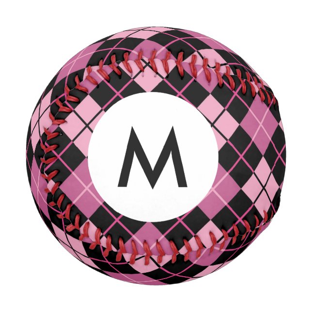 Balle De Baseball Motif Jacquard Monogramme en noir et rose (Devant Gauche)