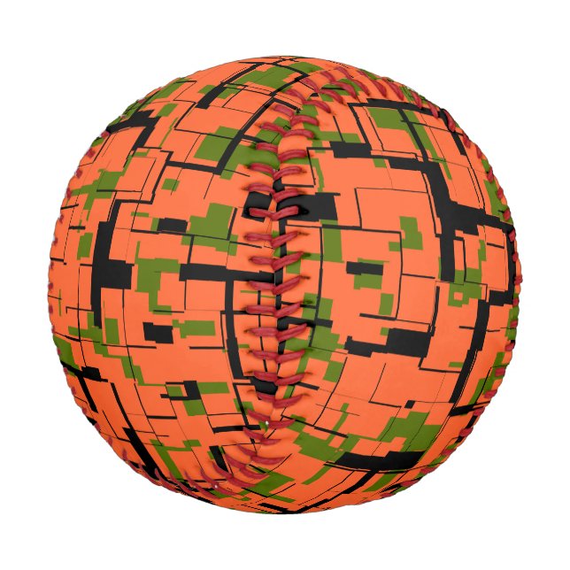 Balle De Baseball Motif numérique Camo vert orange noir (Angle)