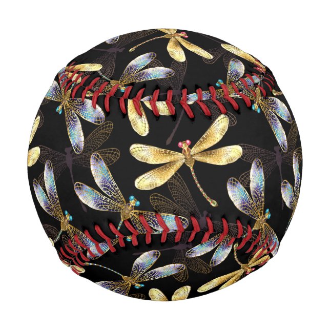 Balle De Baseball Motif sans couture avec libellules d'or (Devant)