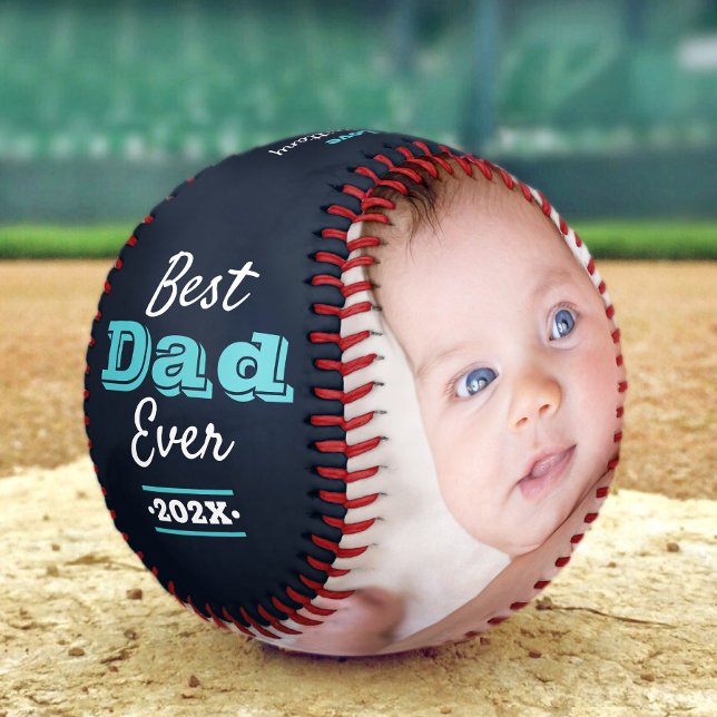 Balle De Baseball Navy Blue Meilleur papa jamais Turquoise Typograph (Créateur téléchargé)