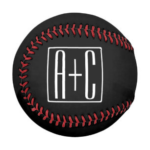 Balle De Baseball Noir & Blanc Initiales de couple