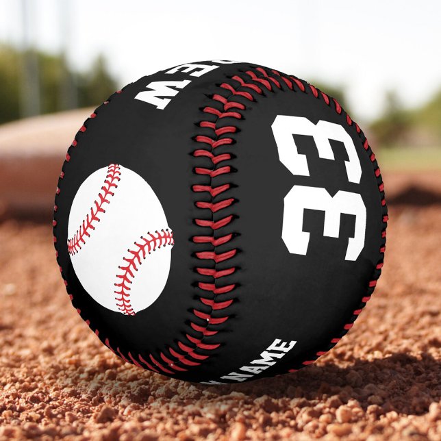 Balle de baseball noire avec nom équipe numéro (Créateur téléchargé)