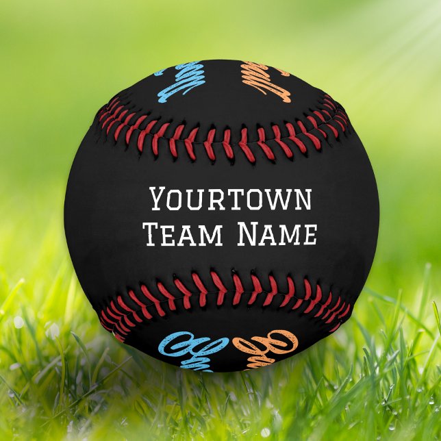 Balle De Baseball Nom de l'équipe Nombre Monogrammé Moderne Élégant (A stylish baseball ball to customize with a team name and number, and monogram initial)