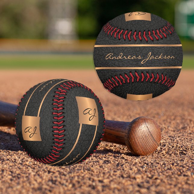 Balle De Baseball Nom monographique personnalisé or noir moderne (Créateur téléchargé)