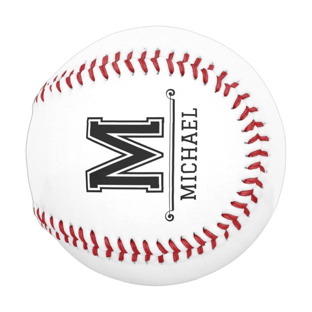 Balle De Baseball Nom personnalisé avec monogramme moderne (Devant Droite)
