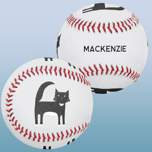 Balle De Baseball Nom personnalisé de chat Tuxedo noir et blanc