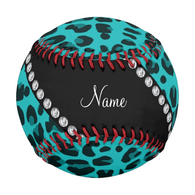 Balle De Baseball Nom personnalisé motif léopard turquoise (Devant)