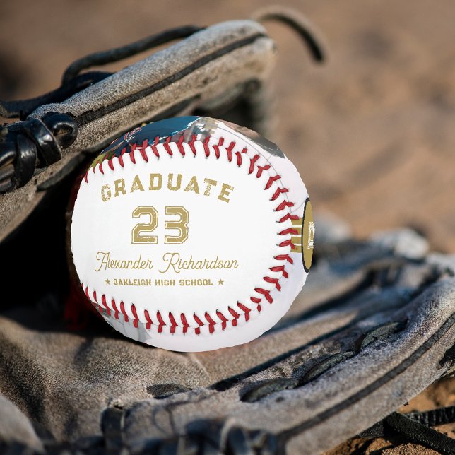 Balle De Baseball Numéro Jersey | Monogramme d'or (Créateur téléchargé)