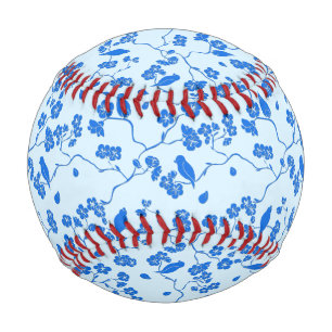 Balle De Baseball Oiseaux sur fleurs de cerisier bleu sur bleu