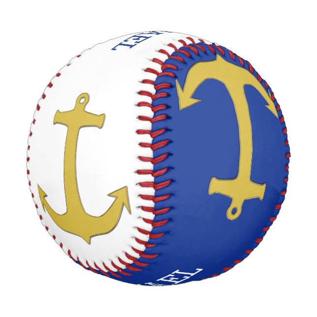 Balle De Baseball or Ancre + votre nom (Angle)