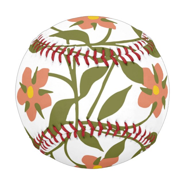 BALLE DE BASEBALL ORANGE FLEURS (Devant)