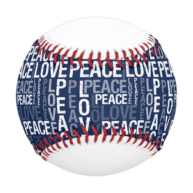 Balle De Baseball Paix et Amour Bleus (Devant)