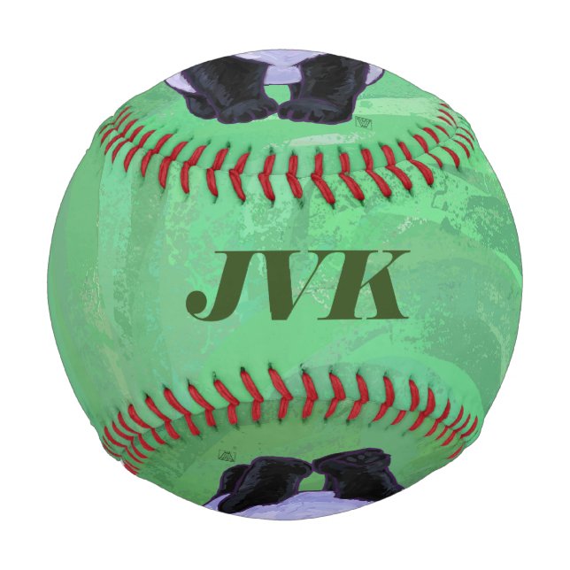 Balle De Baseball Panda Bear Heads, Tails on Green Monogram Basball (Dos)