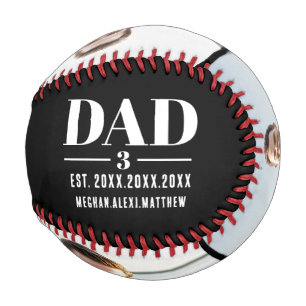 Balle De Baseball Papa Année d'Est. Nom Nombre 3 Photo Police Gras