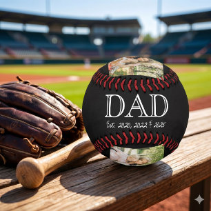 Balle De Baseball Papa Fait. Texte Gras Minimal Blanc 3 Photos