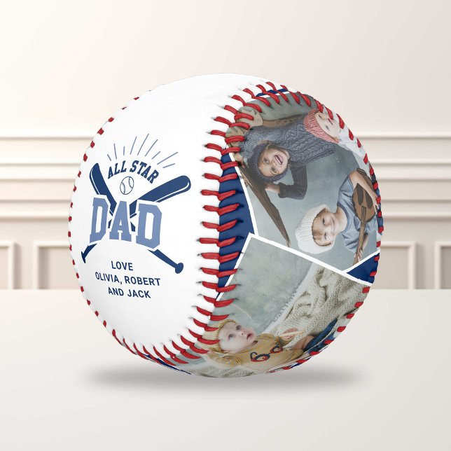 Balle De Baseball « Papa Toutes Étoiles » personnalisé Bleu (Créateur téléchargé)
