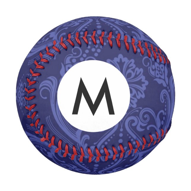 Balle De Baseball Papier peint bleu fleuri damassé de luxe (Devant Gauche)
