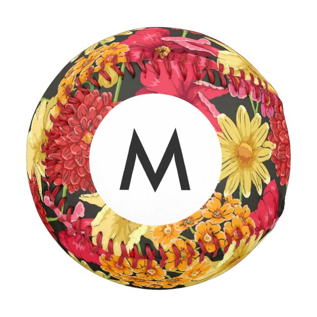 Balle De Baseball Papier peint Floral Monogramme en aquarelle (Devant Gauche)