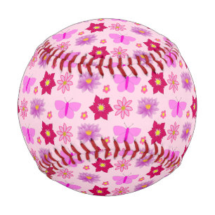 Balle De Baseball Papillons et fleurs roses pour bébé fille à motifs