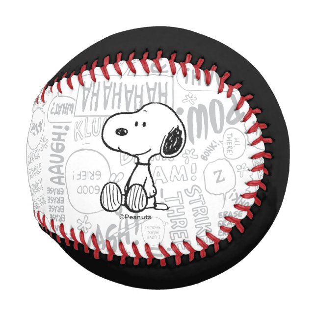 Balle De Baseball PEANUTS | Snoopy on Black White Comics (Devant Droite)