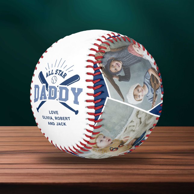 Balle De Baseball Personalized “All Star Daddy” Blue (Créateur téléchargé)