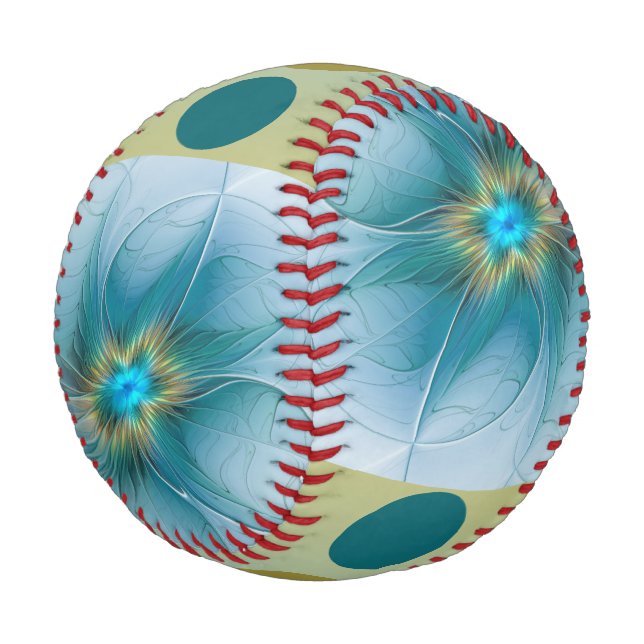 Balle De Baseball Petite Beauté Moderne Bleu Or Fractal Art Flower (Angle)