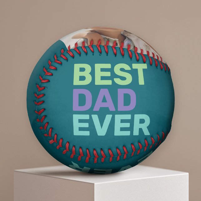Balle De Baseball Photo Best Papa Ever - Whimsical Greeting Blue (Custom Photo Baseball)