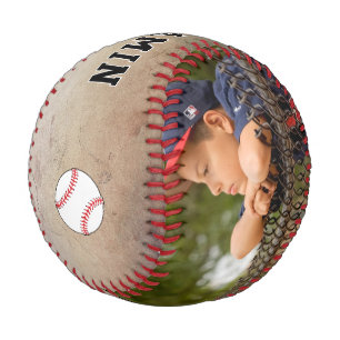 Balle De Baseball Photo de joueur rustique personnalisé Numéro Nom