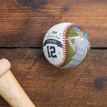 Balle De Baseball Photo et numéro du joueur personnalisé<br><div class="desc">Créez un cadeau personnalisé pour votre petit joueur de baseball ou de leaguer préféré avec ce baseball personnalisé avec deux photos et le nom, le numéro, l'équipe ou le nom de votre joueur, et l'année. Un grand cadeau pour les anniversaires, Noël ou la fin de la saison de baseball !...</div>