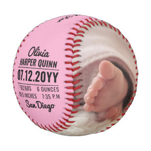 Balle De Baseball Photo personnalisée Faire-part de naissance fille 