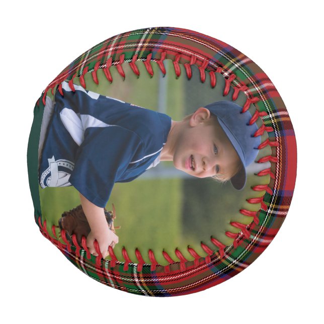 Balle De Baseball Plaid Rustic 2 Photos Rouge et Vert Stewart Tartan (Dos Gauche)