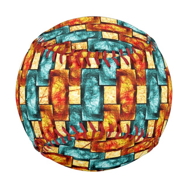 Balle De Baseball Plaques rectangulaires cyan orange sculpté et tach (Devant)