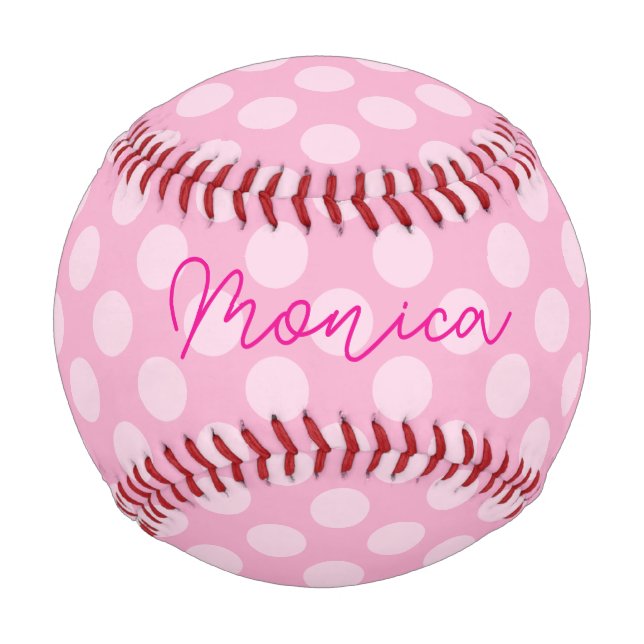 Balle De Baseball Point Polka rose clair personnalisé (Devant)
