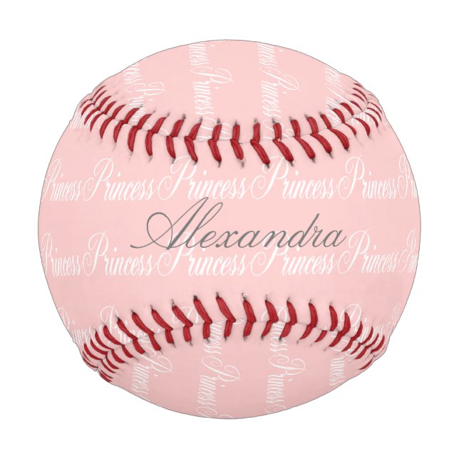 Balle De Baseball Princesse rose-n-blanc Nom personnalisé (Devant)