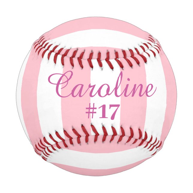 Balle De Baseball Rayé rose et blanc  (Devant)