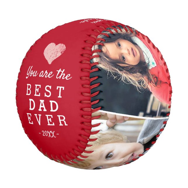 Balle De Baseball Red Best Papa Jamais Coeur 4 Photo Collage (Angle)