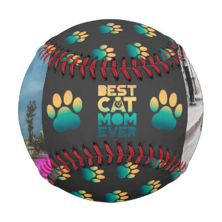 Balle De Baseball Retro Sunset Photo Fête des mères Meilleur Chat Ma