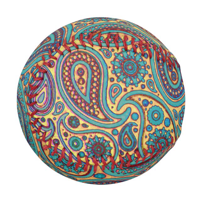 Balle De Baseball Retro Turquoise Arc-en-ciel motif Paisley (Dos Droite)