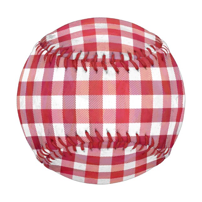 Balle De Baseball Rouge et blanc À damiers plaid (Devant)