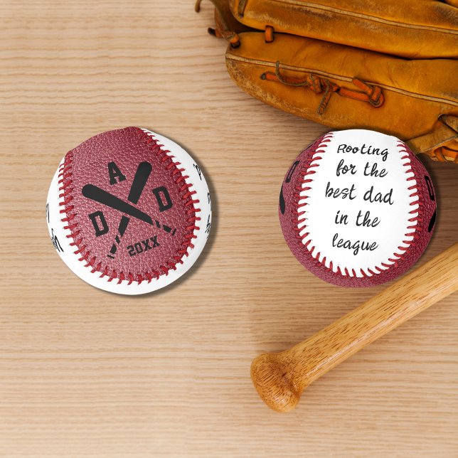 Balle De Baseball Rouge Faux Cuir Monogrammé Bonne Fête des pères (Créateur téléchargé)