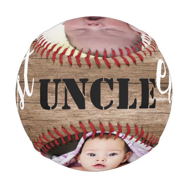 Balle De Baseball Rustic Wood 3 Photo Collage Meilleur Oncle Jamais (Dos)