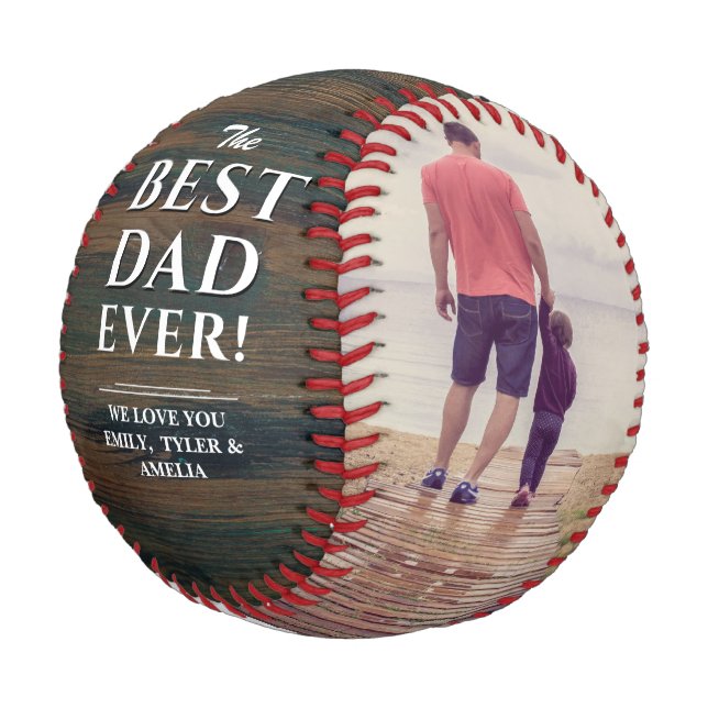 Balle De Baseball Rustic Wood Meilleur Papa Jamais Photo Collage (Angle)