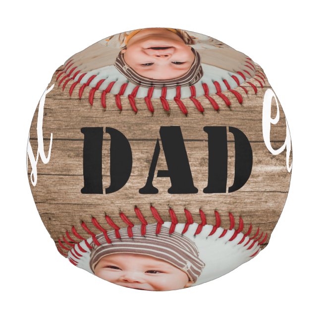 Balle De Baseball Rustic Wood Meilleur Papa Jamais Photo Collage (Dos)