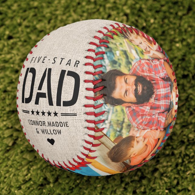Balle De Baseball Rustique 5 ÉTOILES DAD Moderne Cool 2 Fête des pèr (Rustic 5 STAR DAD Modern Cool 2 Photo Father's Day Baseball)
