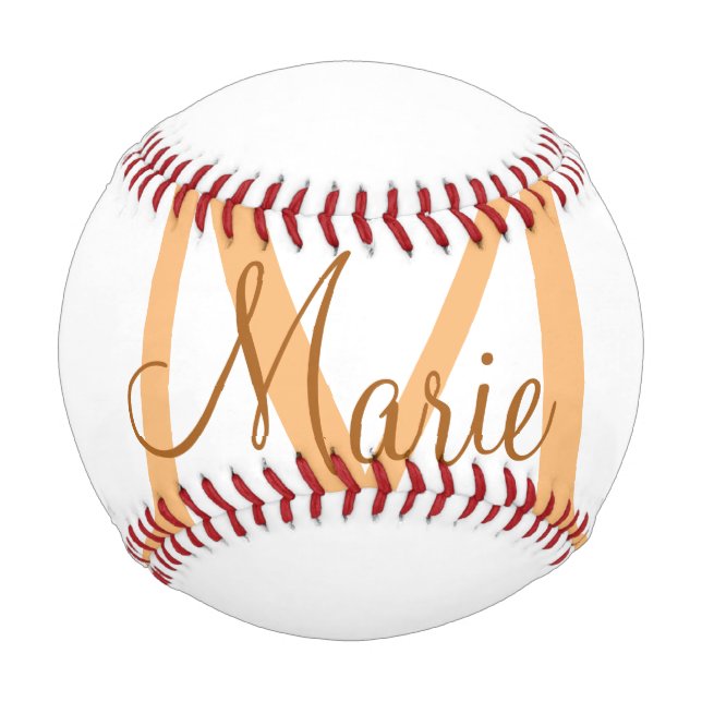 Balle De Baseball simple minimal ajouter nom monogramme orange marro (Devant)