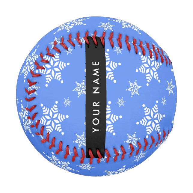 Balle De Baseball Snowflakes blanc, Bleu, Votre nom, Personnaliser (Devant Gauche)
